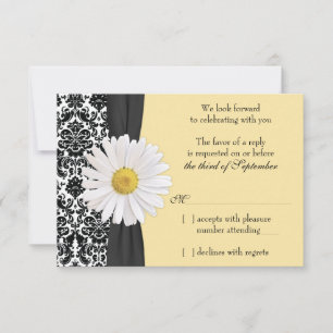 White Daisy Vintage Damask Wedding RSVP Reply