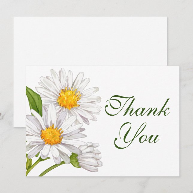 White Daisy Watercolor Summer Floral Thank You Card (Front/Back)