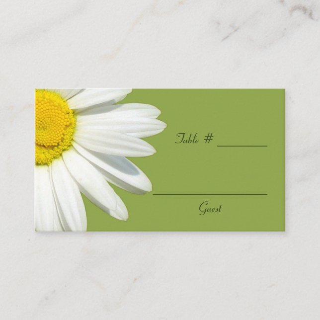 White Daisy Wedding Table Place Cards (Front)