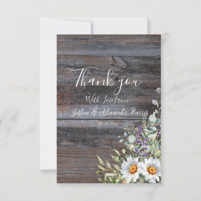 White Daisy Wedding  Thank You Card (Front)