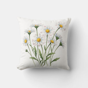 White Daisy Wildflower Watercolor Floral Cushion
