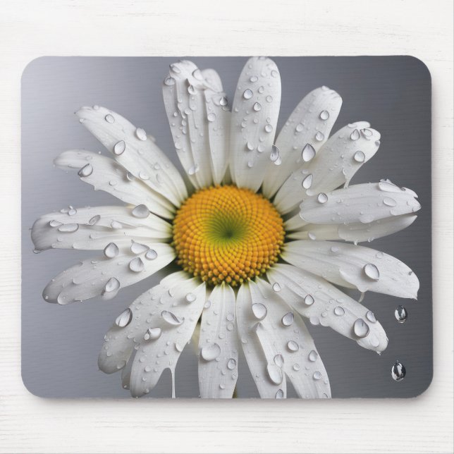 White Daisy With Raindrops Mouse Mat (Front)