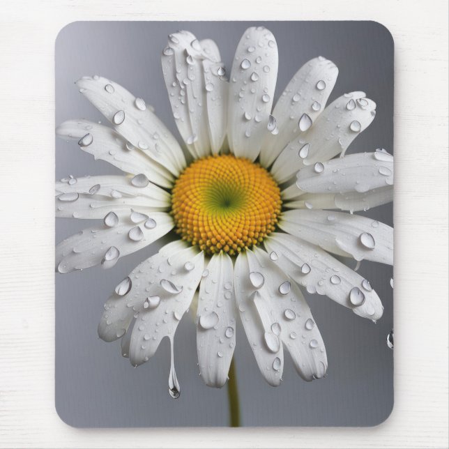 White Daisy With Raindrops Mouse Mat (Front)