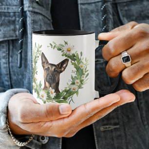 White Daisy Wreath Belgian Malinois Dog Mug