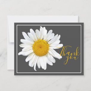 White Daisy Yellow Centre Grey Backdrop Thank You Postcard