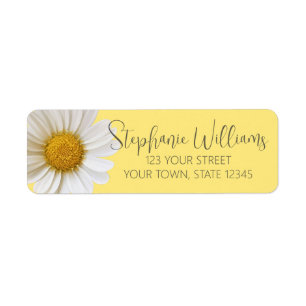 White Daisy Yellow Return Address Label