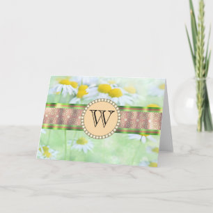White Daisy's in Green Meadow Monogram Card