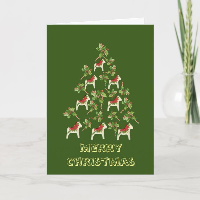 White Dala Horse Christmas Card (Front)