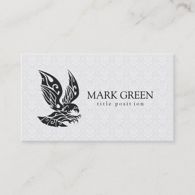 White Damask And Black Eagle Business Card (Front)