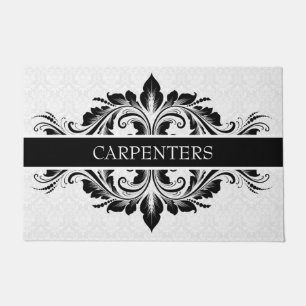 White Damask And Black Floral Lace Doormat