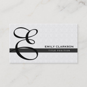 White Damask And Black Stripe Business Card