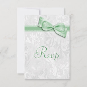 White Damask and  Faux Bow RSVP Card