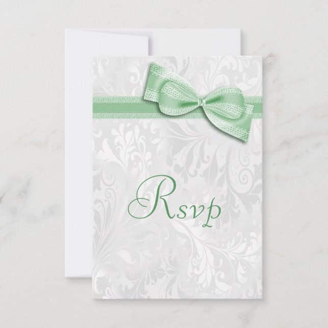 White Damask and  Faux Bow RSVP Card (Front)