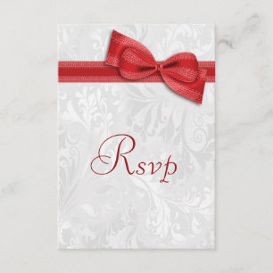 White Damask and Faux Bow RSVP Card