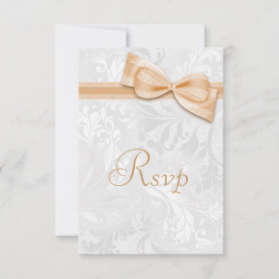 White Damask and  Faux Bow RSVP Card