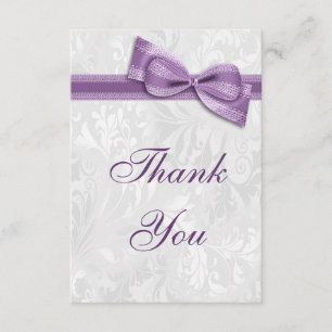 White Damask and Faux Bow Thank You Card