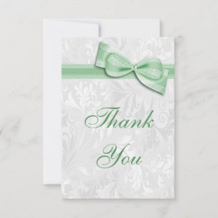 White Damask and Faux Bow Thank You Card