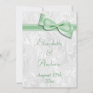 White Damask and Faux Bow Wedding Invitation