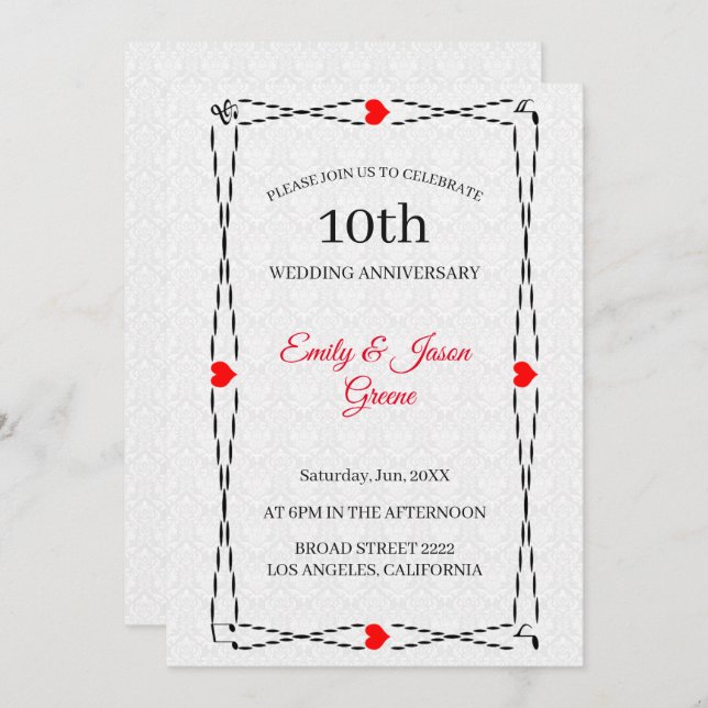 White Damask And Musical Frame Invitation (Front/Back)