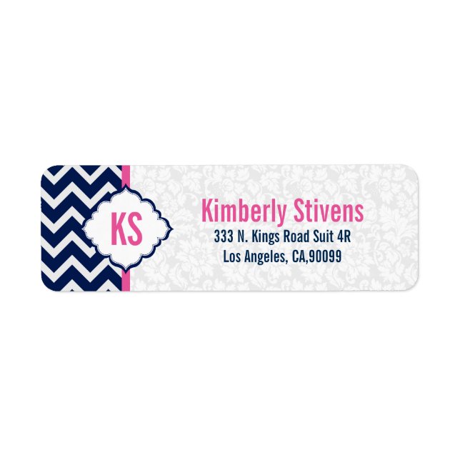 White Damask And Navy Blue Chevron (Front)