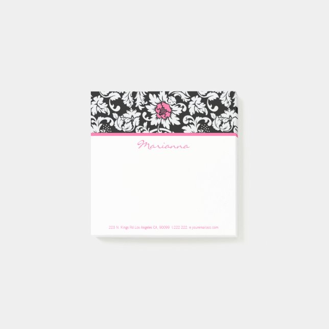 White Damask And Pink Flower Post-it Notes (Front)