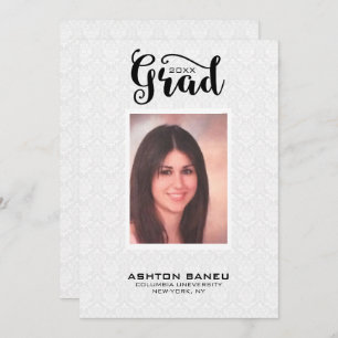 White Damask Black Typography-Graduation Invitation