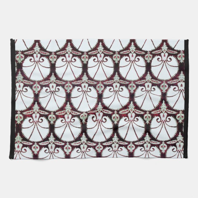 WHITE DAMASK CARNATIONS TEA TOWEL (Horizontal)