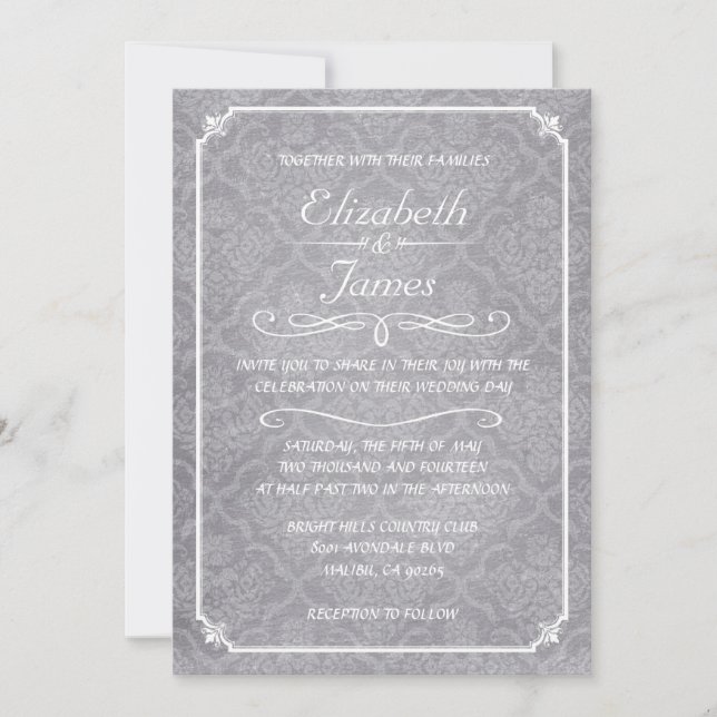 White Damask Chalkboard Wedding Invitations (Front)