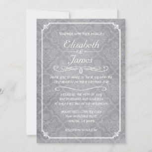 White Damask Chalkboard Wedding Invitations