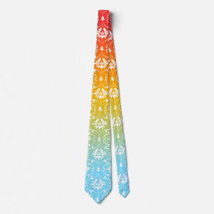 White Damask Colorful Ombre Tie