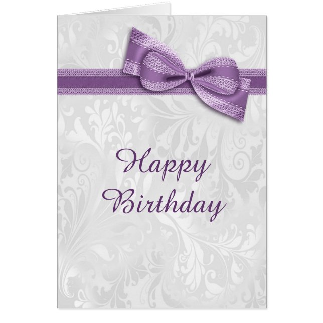 White Damask & Faux Bow Female Birthday (Front)