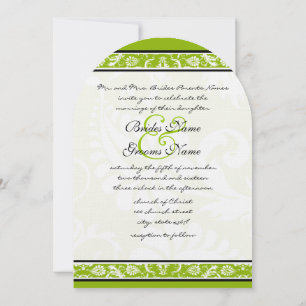 White Damask Floral Apple Green Wedding Invitation