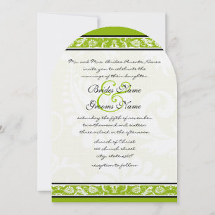 White Damask Floral Apple Green Wedding Invitation
