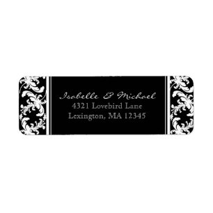 White Damask Floral Black Couples Address Labels