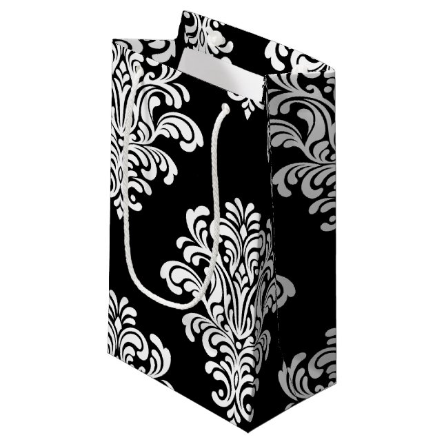White Damask Floral Pattern Small Gift Bag (Front Angled)