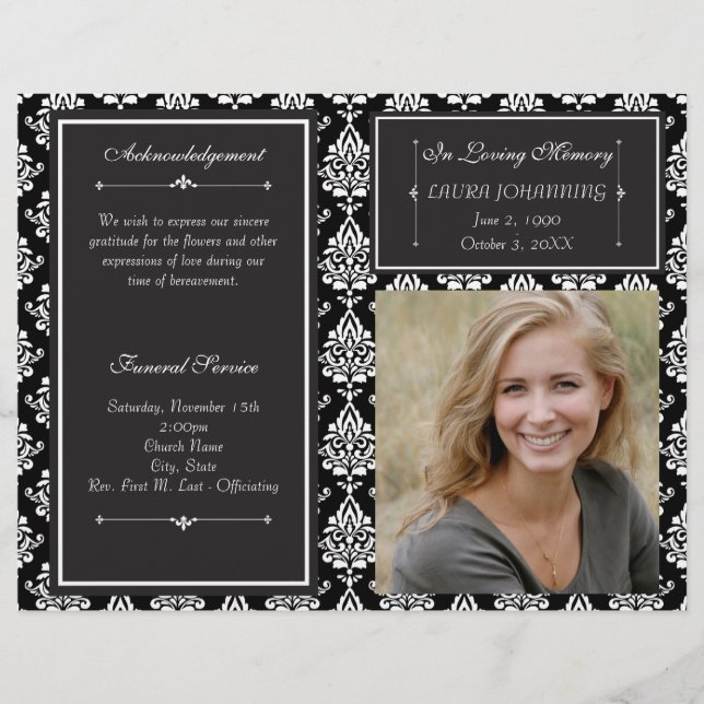White Damask Funeral Program (Front)