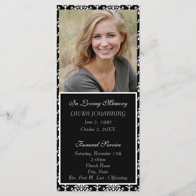 White Damask Funeral Program/Obituary Programme (Front)