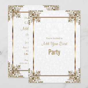 White Damask & Gold All Occasion Party Invitation