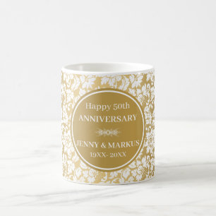 White Damask Gold Background Coffee Mug