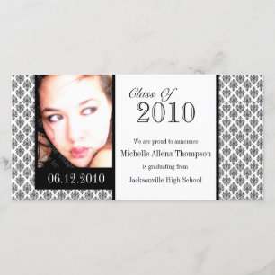 White Damask Graduation Announcement Photo Cards