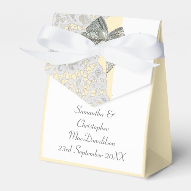 White damask lace any colour wedding favour box (Front Side)