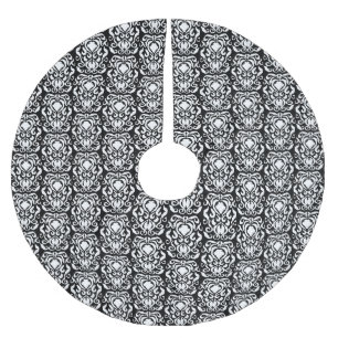 White Damask Old World Black Brushed Polyester Tree Skirt