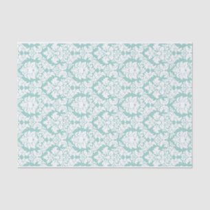 White damask on aqua blue tissue paper