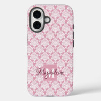 White Damask on Dusty Rose Monogram & Name Pretty
