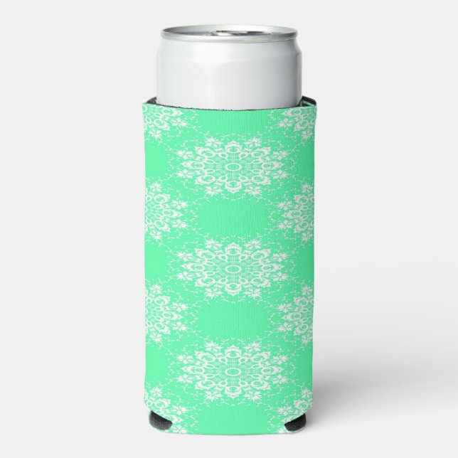 White damask on mint green seltzer can cooler (Seltzer Front)