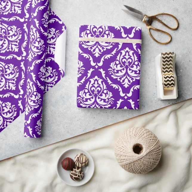 White damask pattern on purple packground wrapping paper (Crafts)