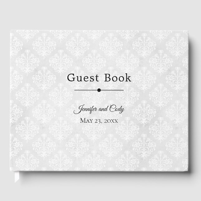White Damask Personalise Elegant Guest Book (Front)