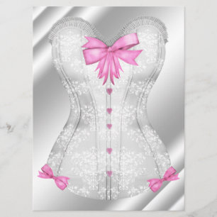 White Damask Pink Bows Corset Lingerie Shower Invitation