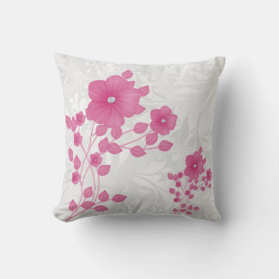 White Damask & Pink Flowers Pillow