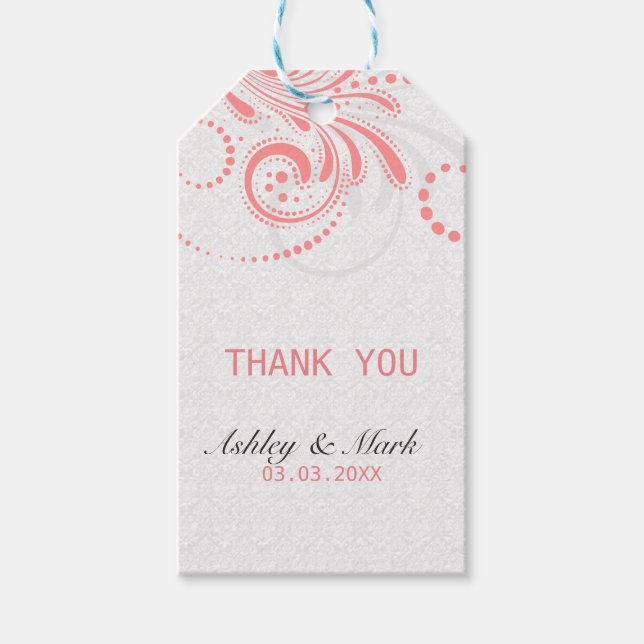 White Damask Pink Swirl Gift Tags (Front)